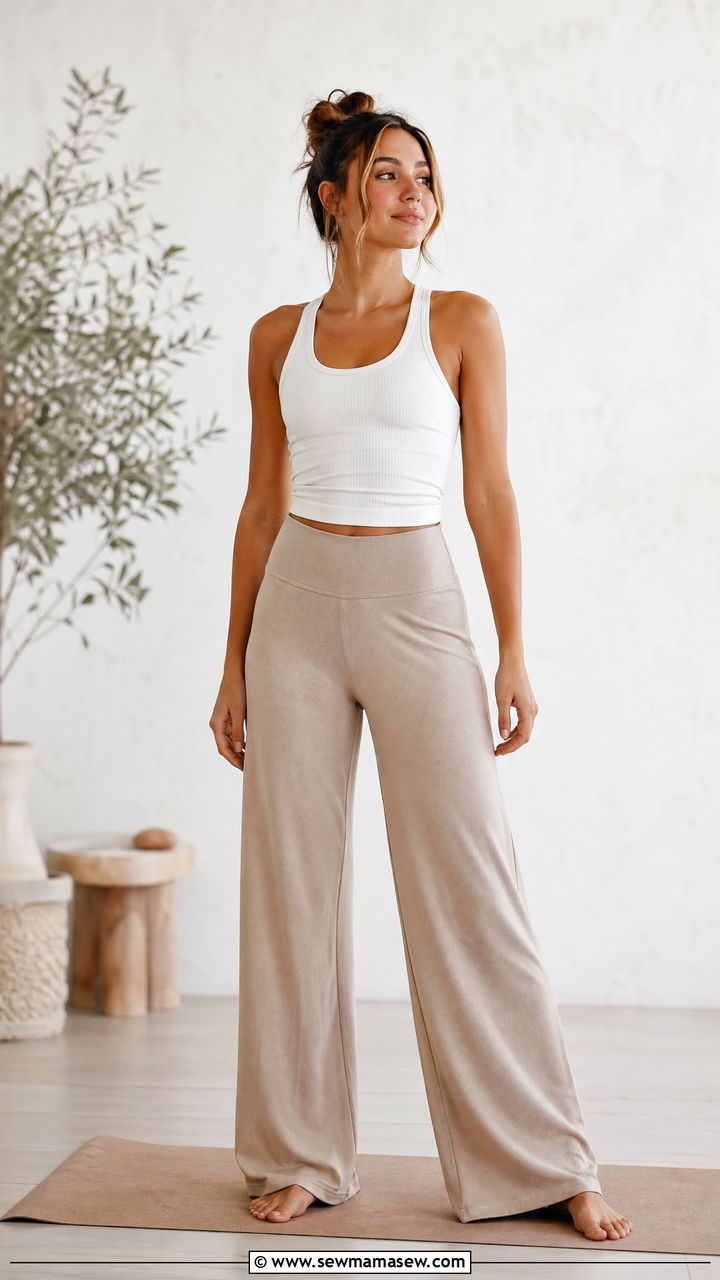 Ribbed Tank and Wide Leg Yoga Pants - 35 Yoga instructor outfit ideas