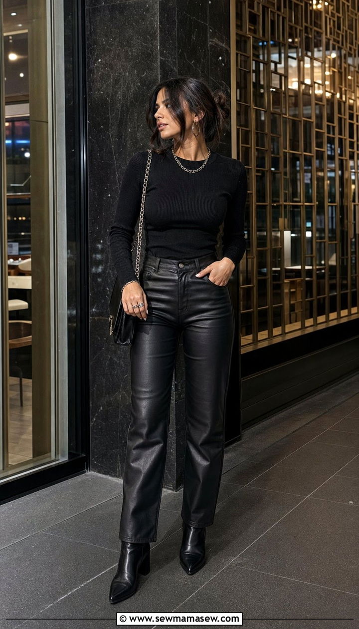 Ribbed knit top with faux leather pants - 30 Best tops for petite women