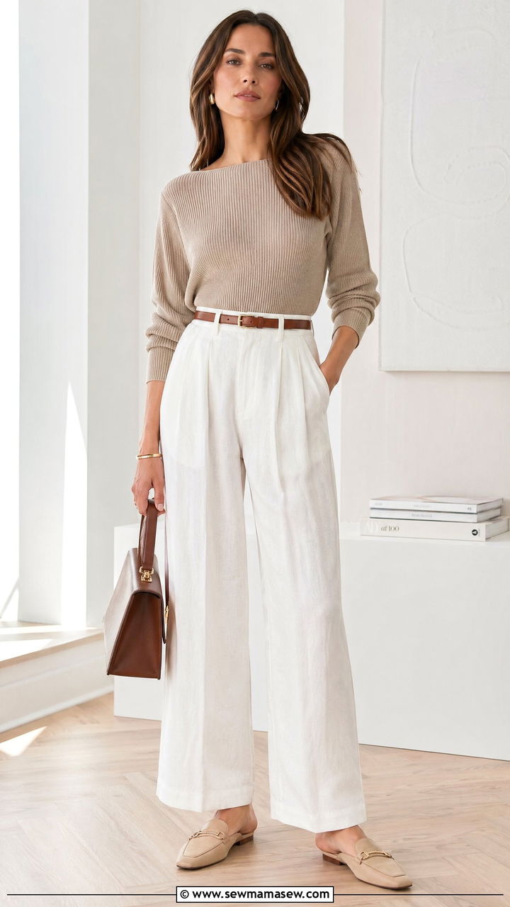 Ribbed sweater with linen trousers summer - 35 Summer outfits with sweaters