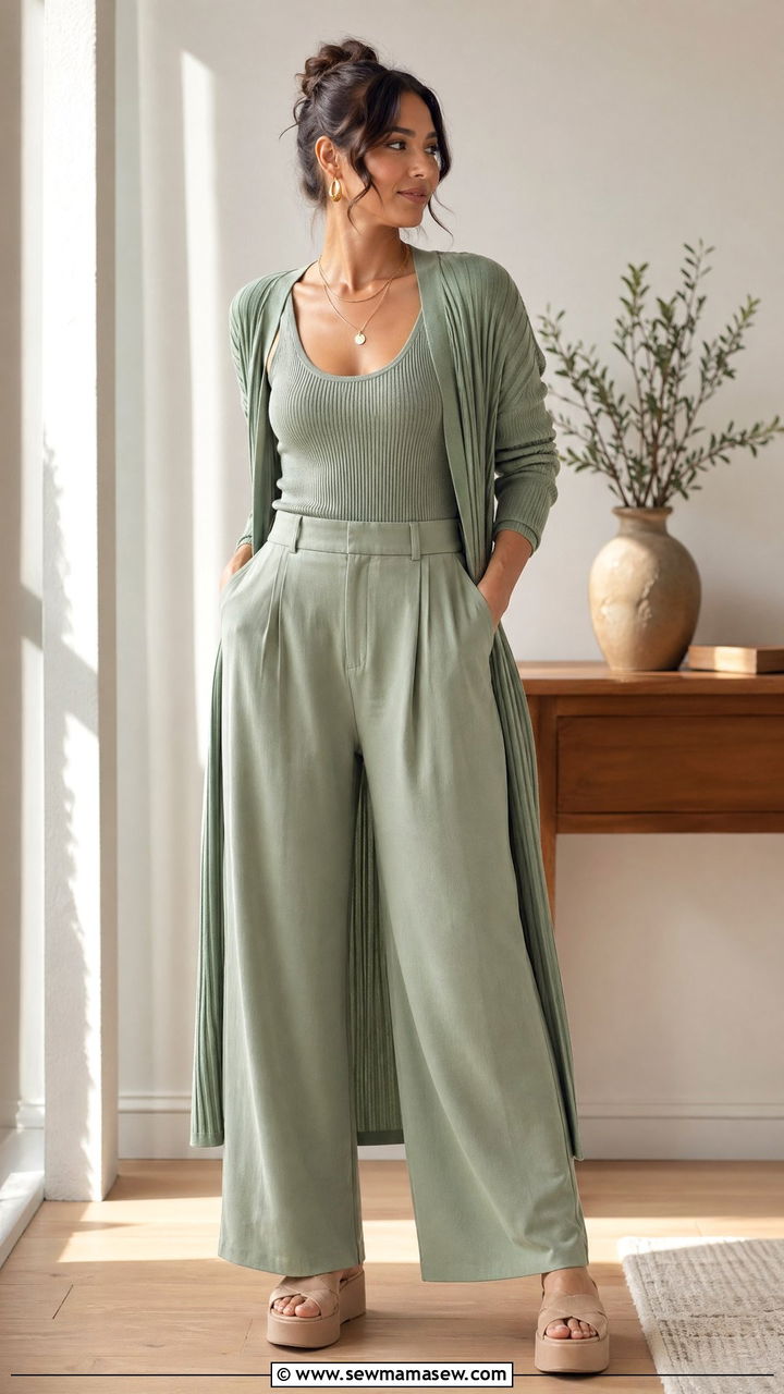 Ribbed tank and wide leg trouser combo - 35 Chic loungewear outfit ideas