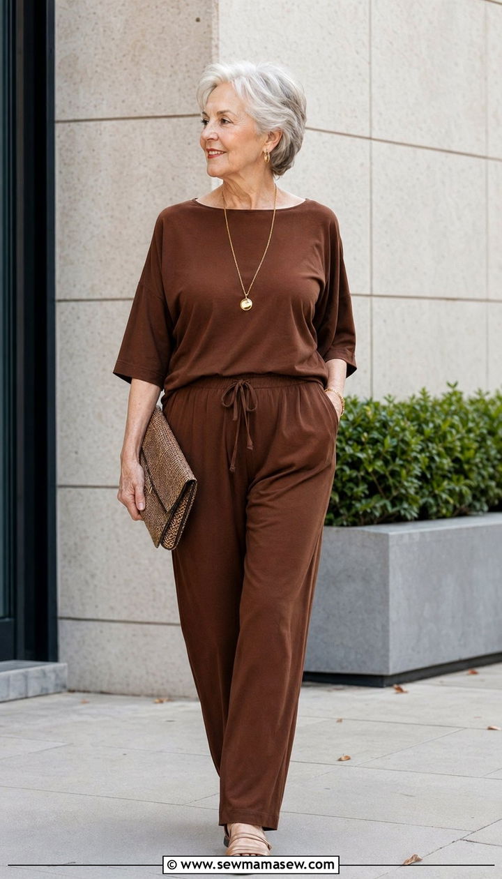 Rich Brown Co Ord Set - 35 Outfit ideas for women over 75