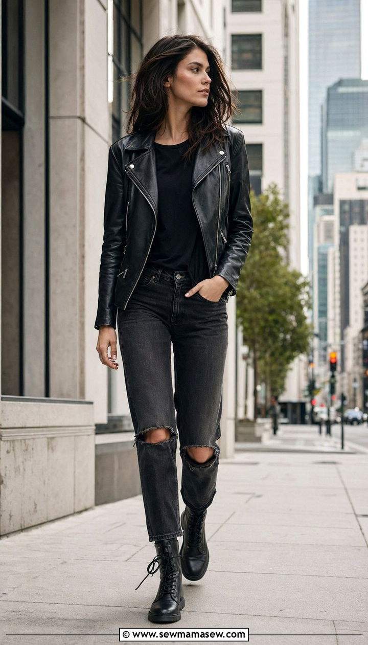 Ripped Knee Straight Jeans With a Leather Moto Jacket - 30 Best jeans for tall women