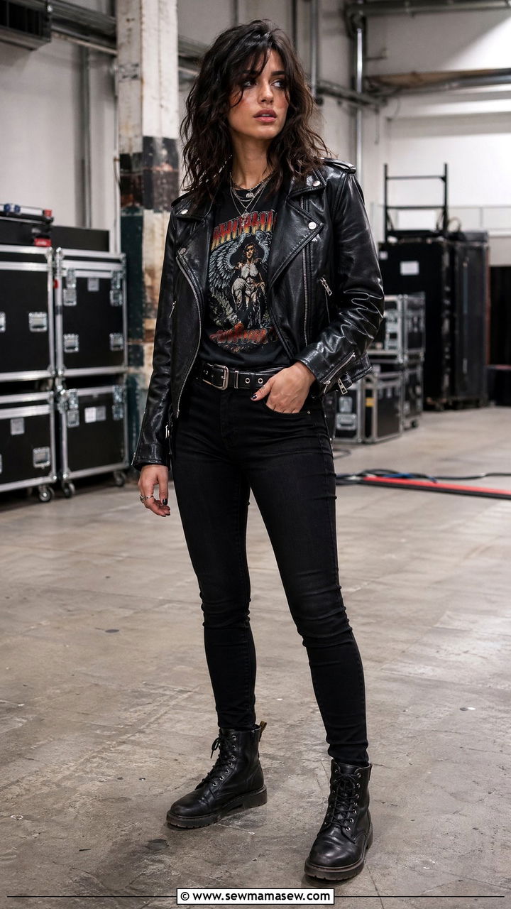 Rock Concert Outfit With Leather Jacket - 35 Concert outfits for women