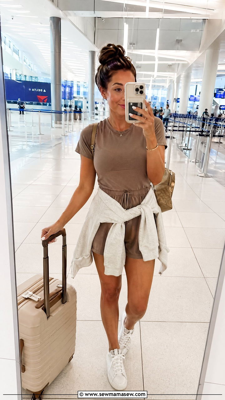 Romper and sneakers travel outfit - 35 Travel day outfit ideas