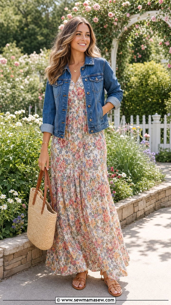 Royal Blue Denim Jacket With Floral Maxi Dress - 35 Royal blue outfit ideas