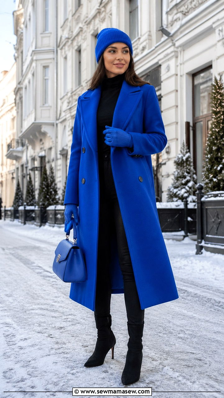 Royal Blue Longline Coat with Matching Accessories - 40 All blue outfit ideas