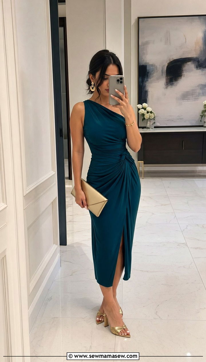 Ruched Dress Wedding Guest Outfit for Petites - 30 wedding guest outfits for short women