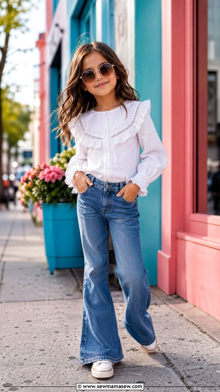 Ruffle Blouse and Flare Jeans Outfit - 35 Spring outfits for kids
