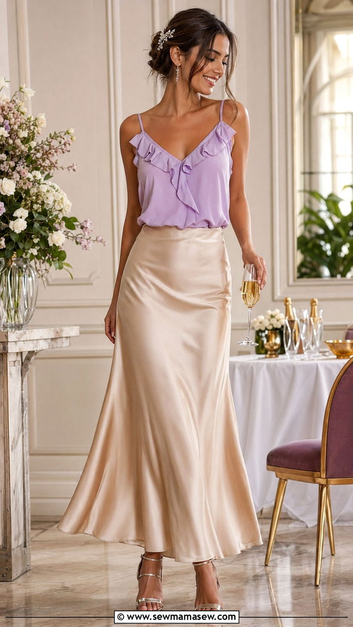 Ruffle Trim Cami With Satin Maxi Skirt - 35 Romantic summer outfits