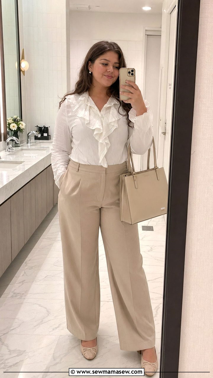 Ruffle blouse and wide leg trousers outfit - 30 Back to school outfit ideas plus size teens
