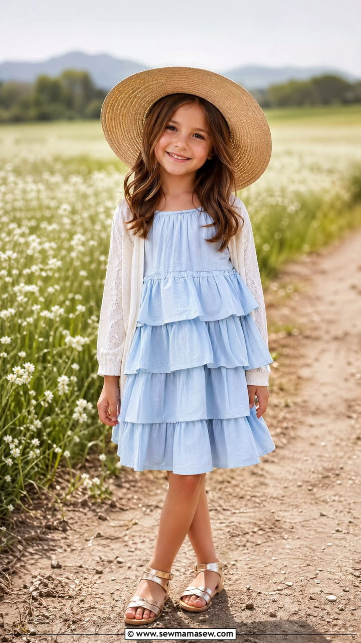 Ruffle tiered dress with sandals - 35 Spring outfits for little girls