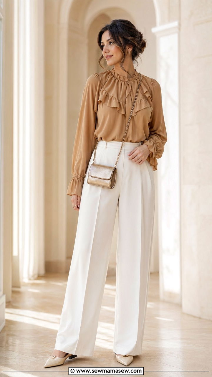 Ruffled Blouse and Wide Leg Trousers Modest Outfit - 35 modest classy outfits aesthetic