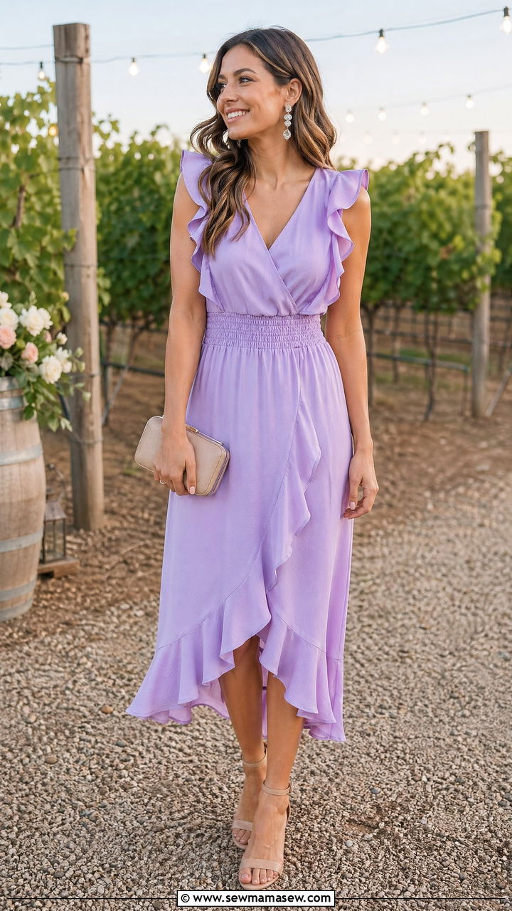Ruffled Hem Dress with Ankle Strap Heels - 35 casual summer wedding guest outfits