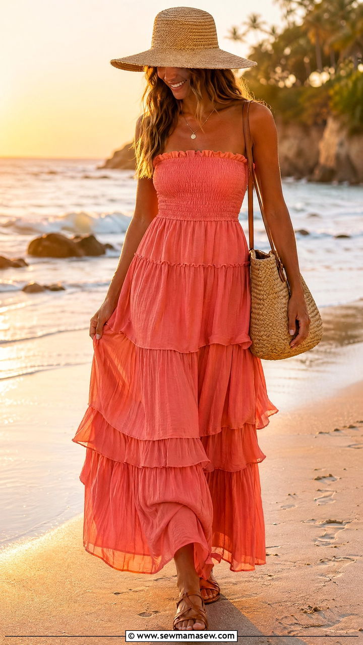 Ruffled Tiered Maxi Dress With Sandals Outfit - 35 Summer outdoor outfits