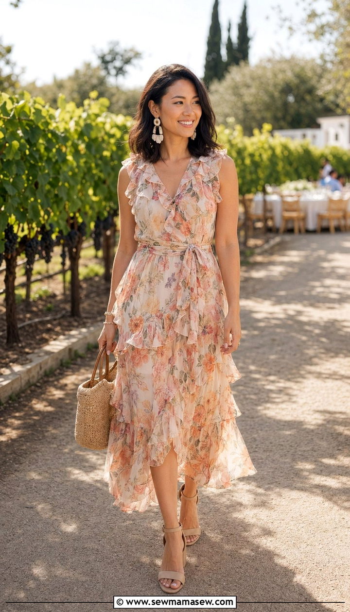 Ruffled Tiered Midi Dress for Rectangle Body Shape Wedding - 30 wedding guest outfits for rectangle body shape