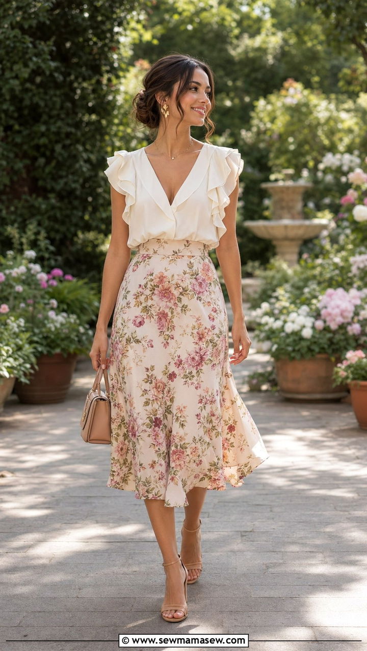 Ruffled blouse with midi skirt - 30 Best tops for petite women