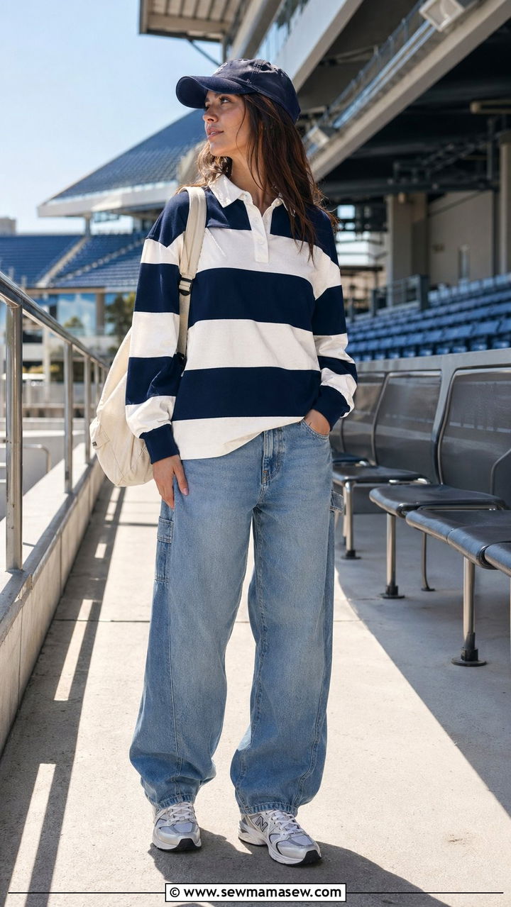 Rugby Polo Shirt and Carpenter Jeans With Retro Sneakers - 35 Normcore outfit ideas