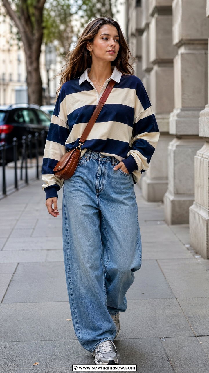Rugby Shirt With Baggy Jeans - 35 Sporty chic outfit ideas for errands