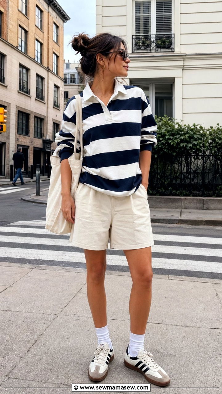 Rugby Shirt and Baggy Shorts Outfit - 30 70 degree weather outfits