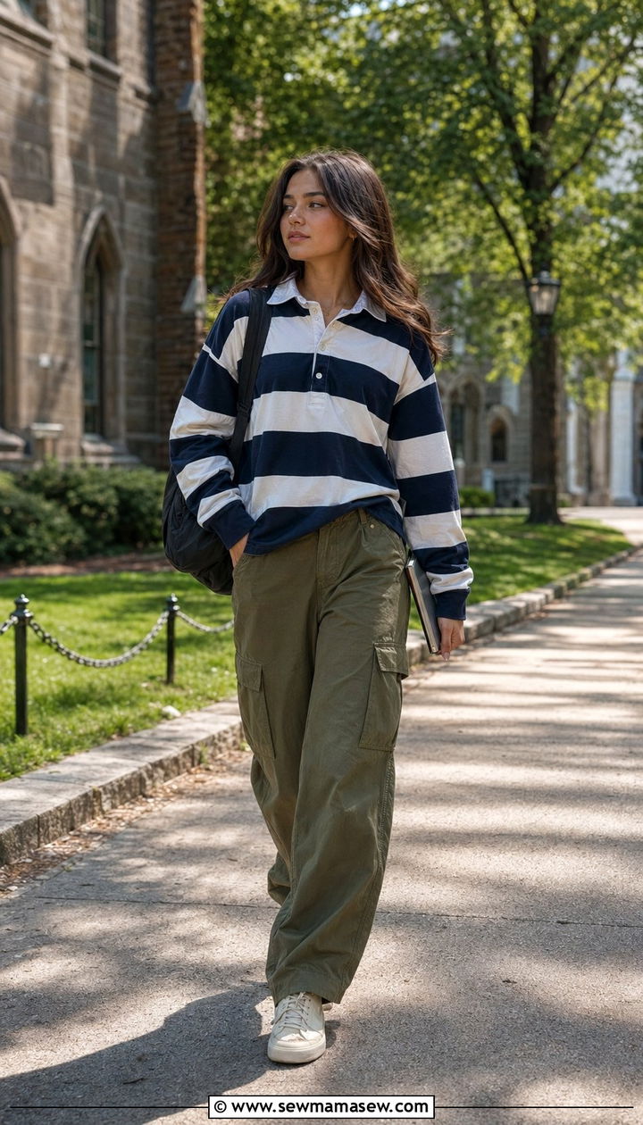 Rugby Shirt and Utility Cargo Pants School Outfit - 35 School outfit ideas for teens