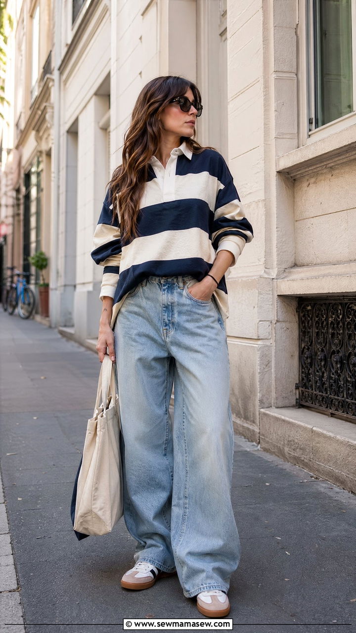 Rugby shirt and baggy jeans outfit - 35 Sporty chic outfit ideas