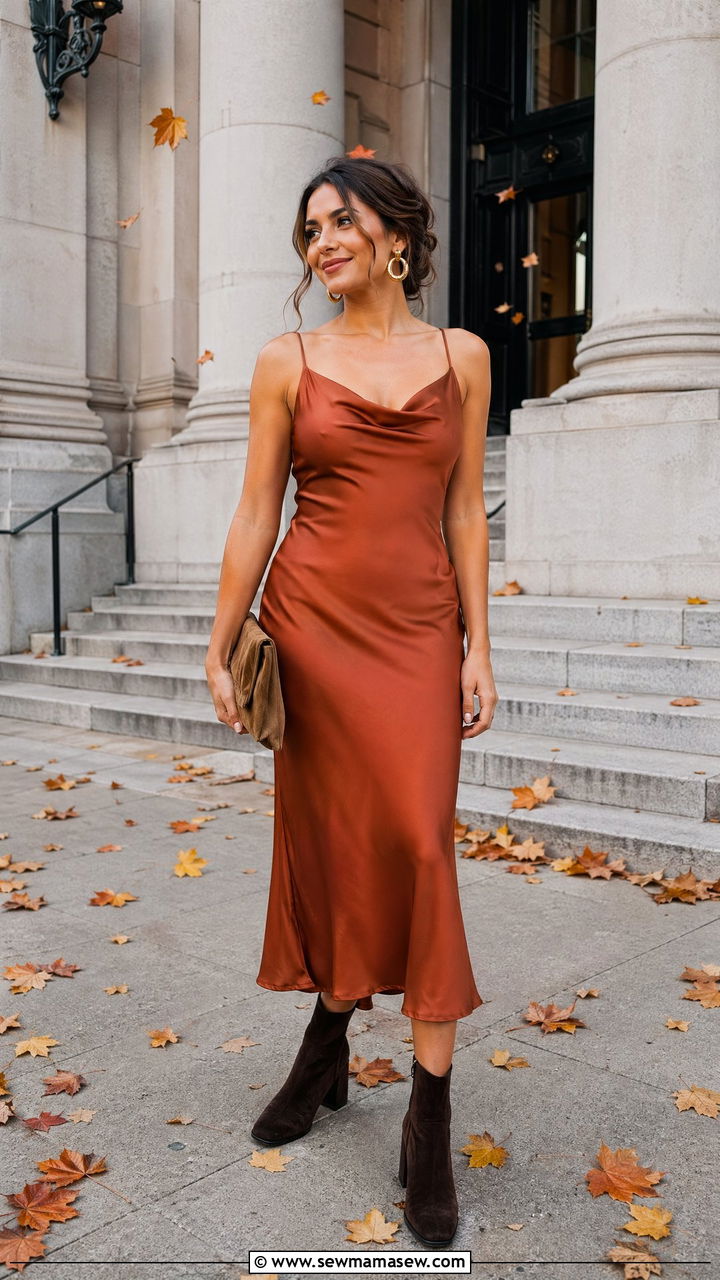 Rust Satin Midi Dress Courthouse Wedding Fall - 35 Courthouse wedding outfits