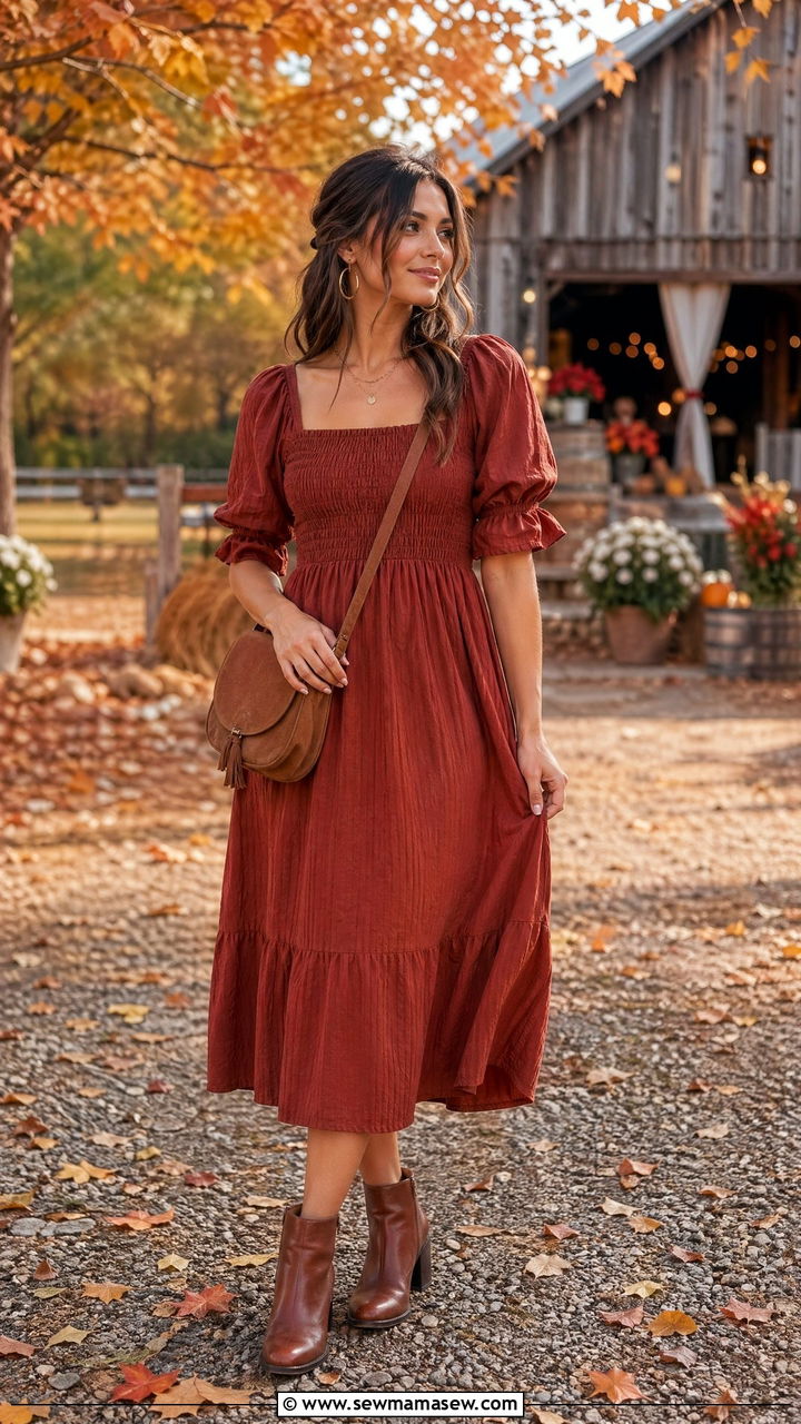 Rust Terracotta Cottagecore Wedding Guest Dress - 35 Cottagecore wedding guest outfits