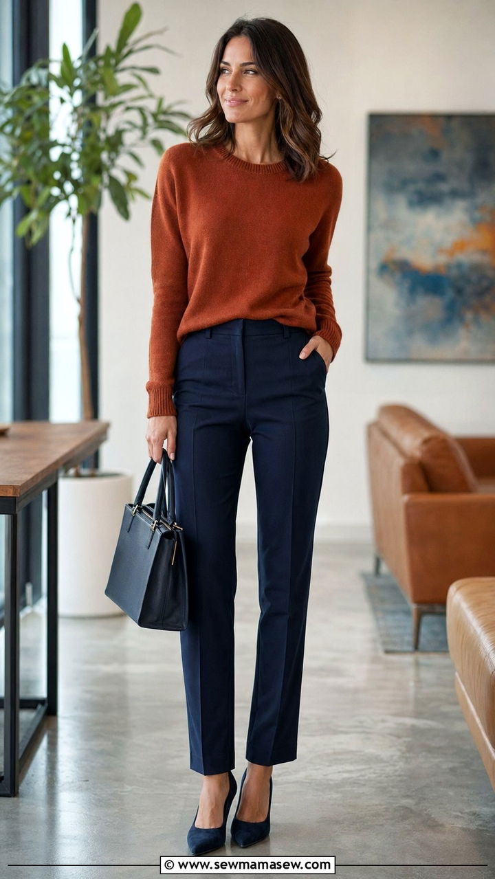 Rust and Navy Color Block Outfit - 35 Rust outfit ideas