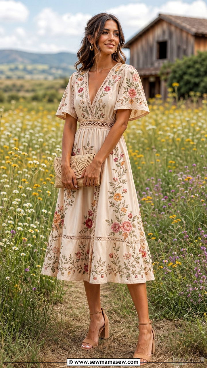 Rustic Wedding Guest Embroidered Dress Outfit - 35 Rustic wedding guest outfits