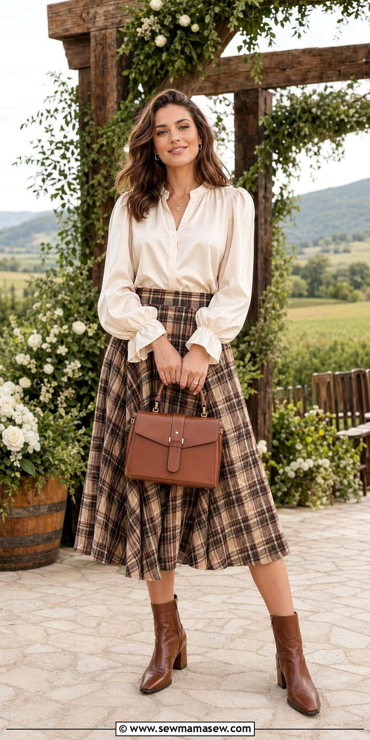 Rustic Wedding Guest Plaid Skirt And Blouse Outfit - 35 Rustic wedding guest outfits