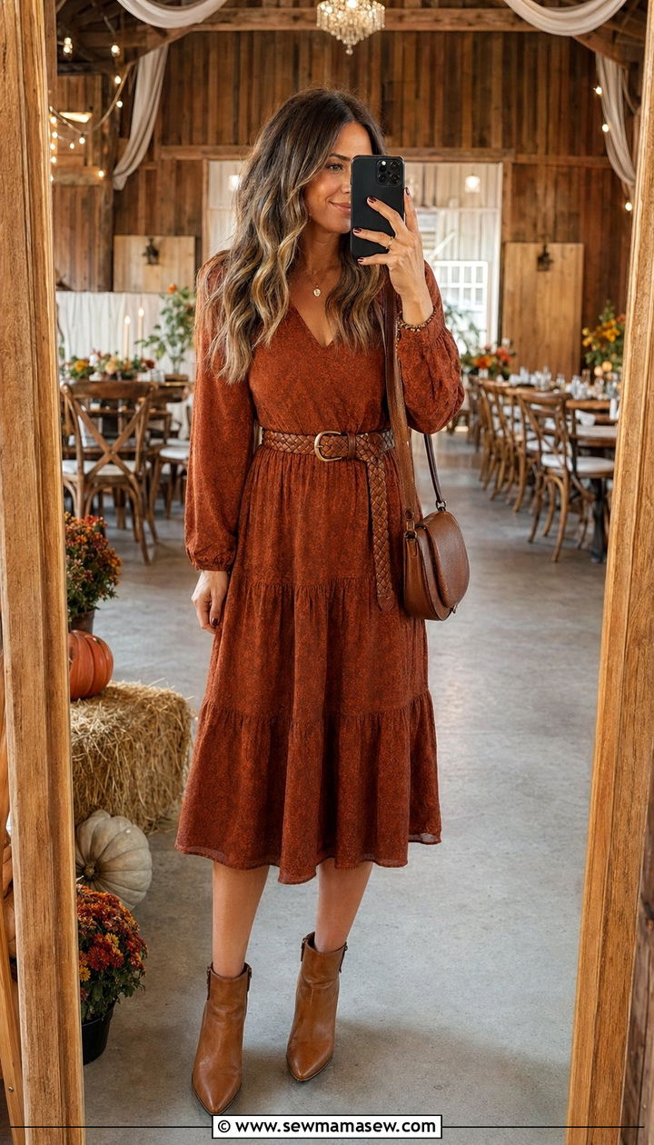Rustic Wedding Guest Tiered Midi Dress Outfit - 35 Rustic wedding guest outfits