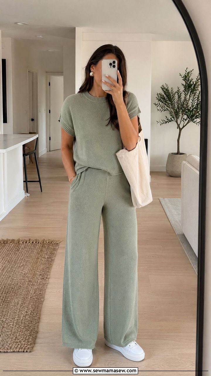 Sage Green Matching Set Outfit - 35 clean girl outfits for women