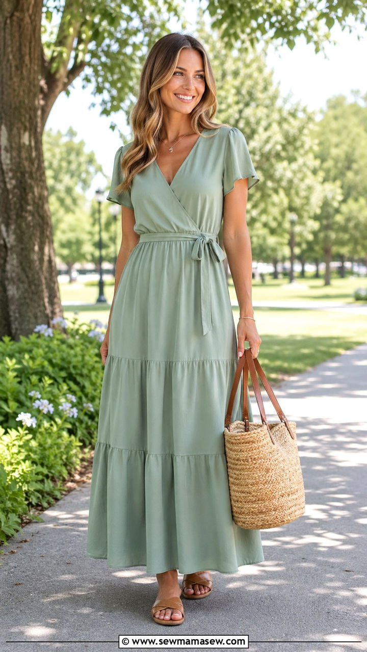 Sage Green Maxi Dress and Sandals Outfit - 40 All sage green outfit ideas