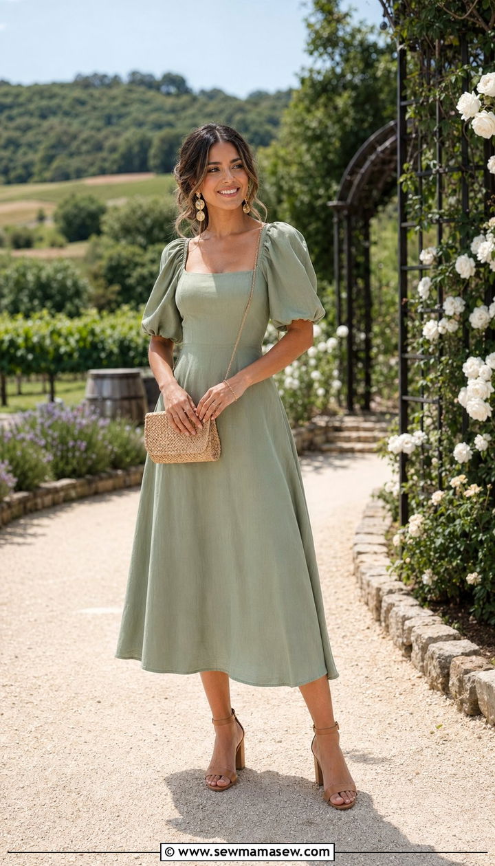 Sage Green Midi Dress Wedding Guest Outfit - 30 what to wear to a spring wedding guest