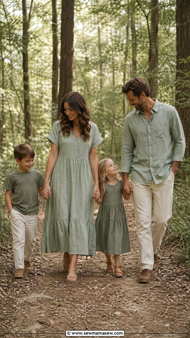 Sage Green Monochrome Family Photo Outfits - 35 summer family photo outfit ideas
