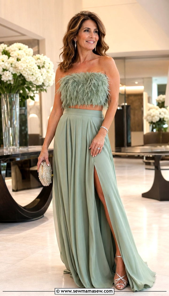 Sage Green Two Piece Skirt Set - 30 Wedding guest outfits for mom