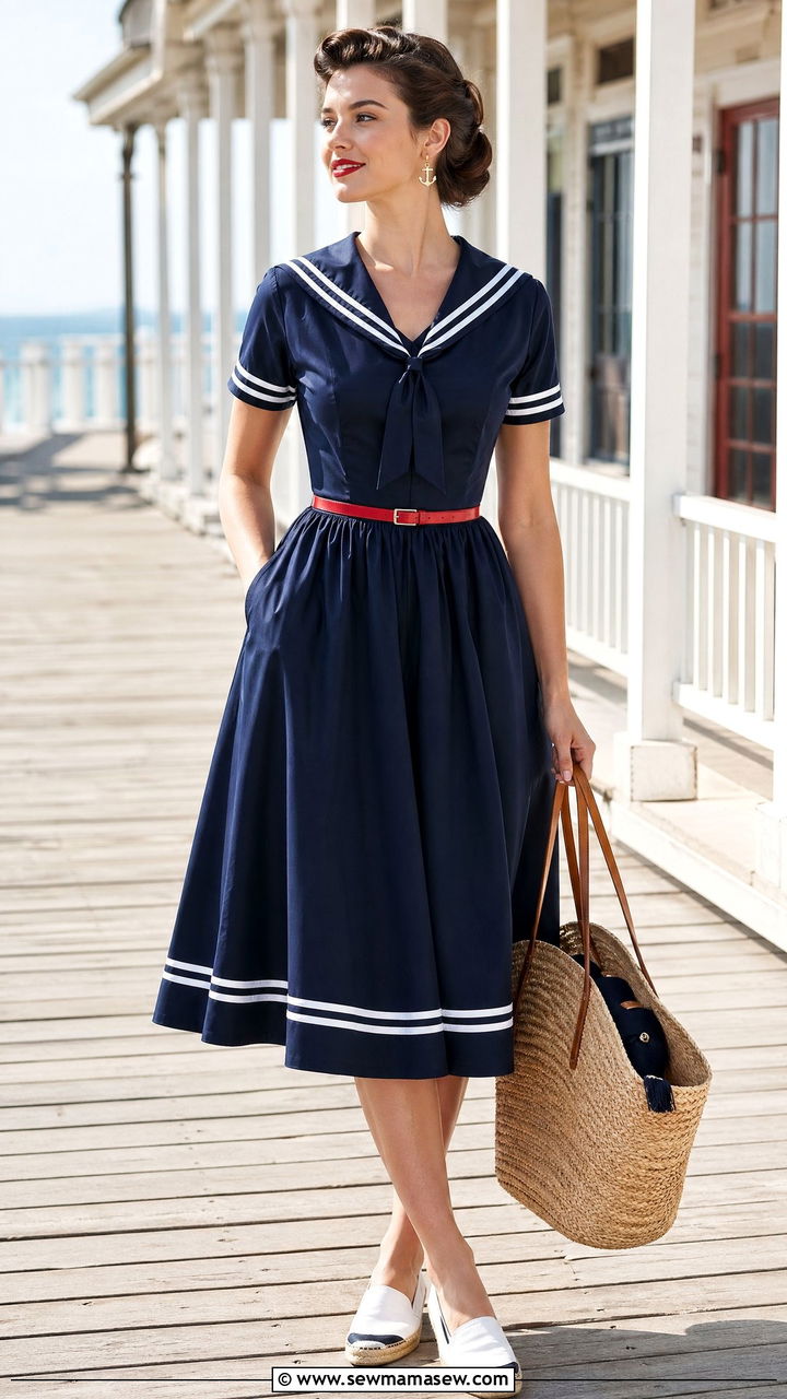 Sailor Inspired Dress Outfit - 35 Vintage 50s outfit ideas