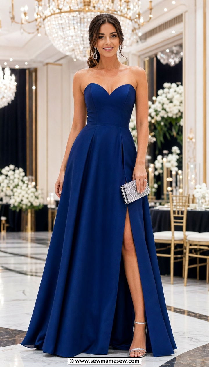 Sapphire Blue A Line Gown With Silver Heels - 30 Black tie event outfit ideas