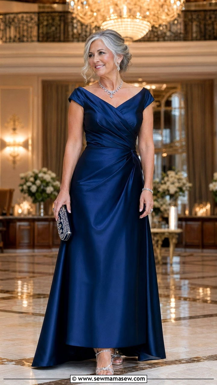 Sapphire Blue Satin A Line Gown - 35 Mother of the groom outfit ideas
