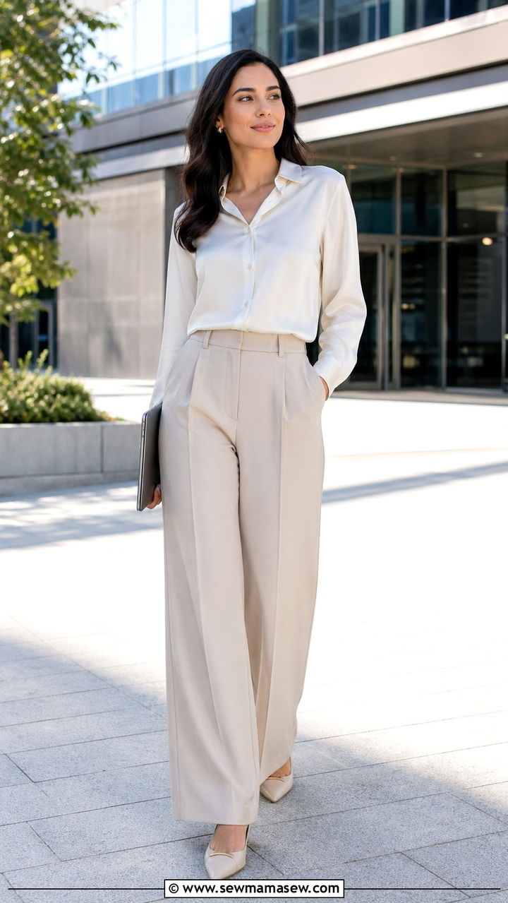 Satin Blouse and Pleated Trousers Outfit for Software Engineers - 30 Software engineer outfit ideas
