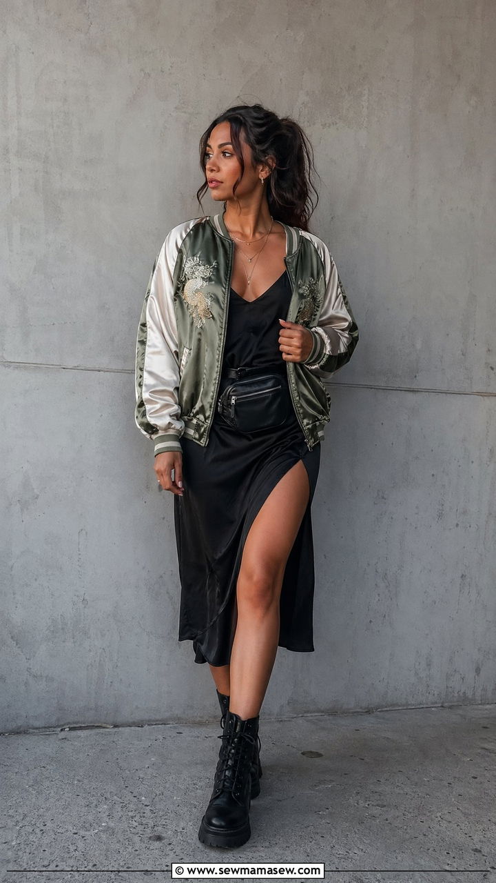 Satin Bomber Jacket With A Slip Skirt - 35 classy concert outfits