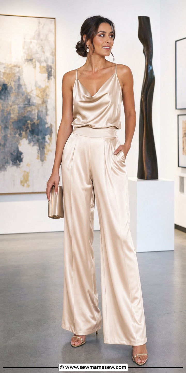 Satin Cami And Wide Leg Pants Set - 30 Wedding guest outfits for hot weather