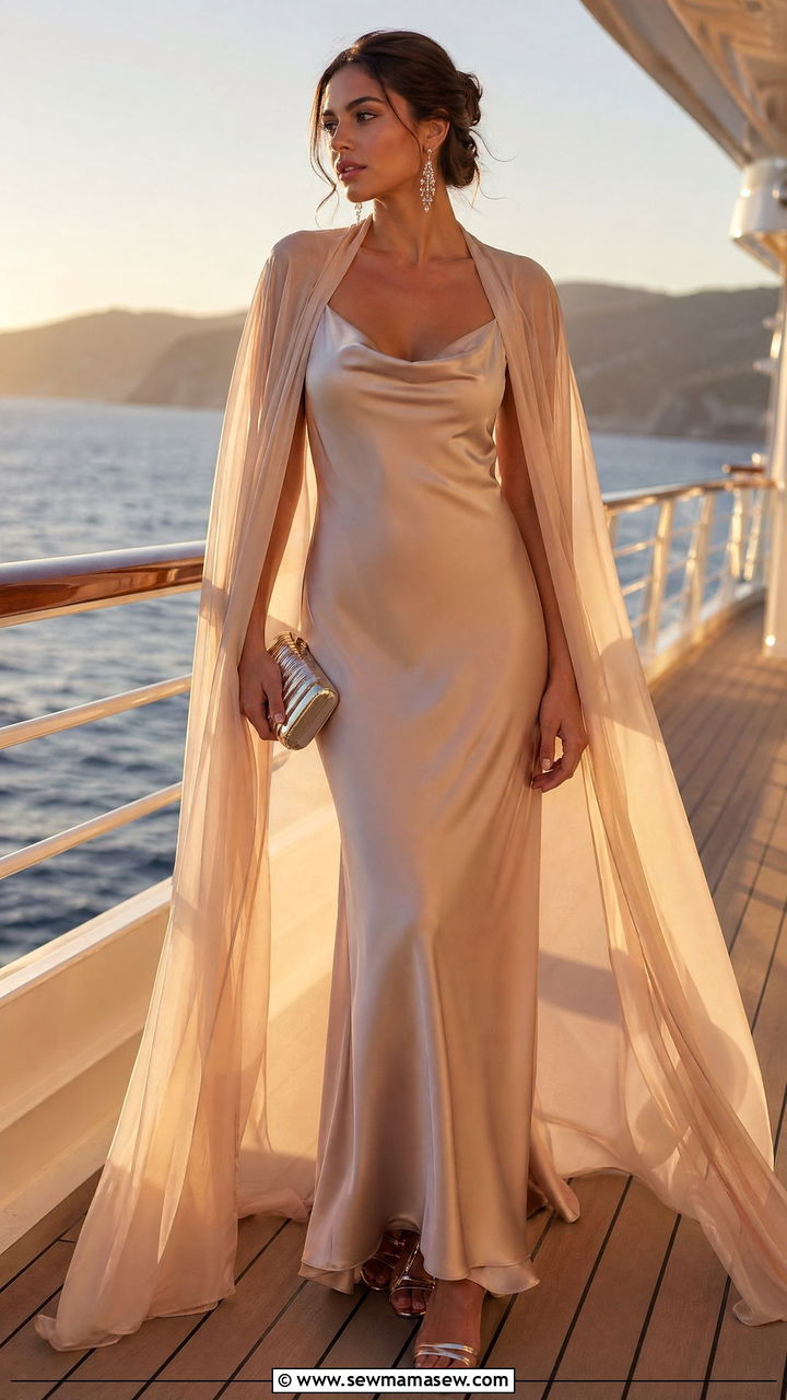 Satin Cami Dress With Matching Cape - 35 Cruise dinner outfit ideas