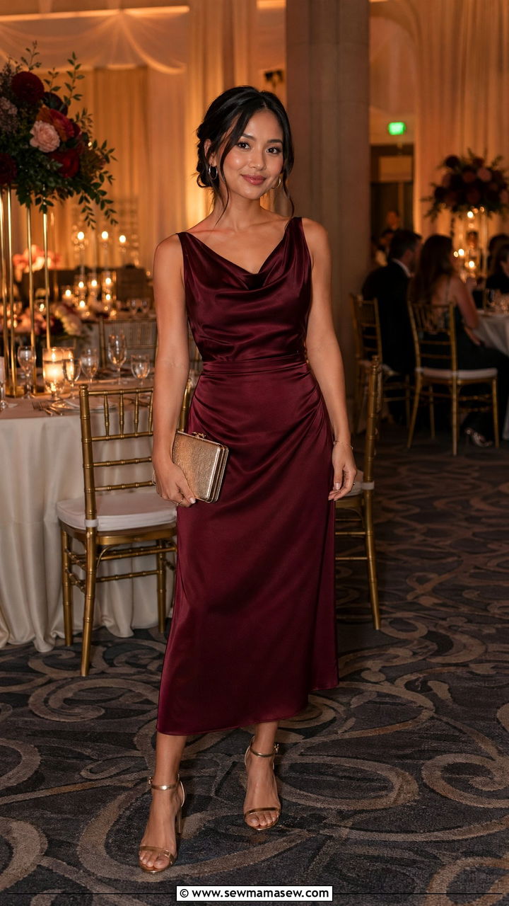 Satin Midi Dress for Petite Wedding Guest - 35 Wedding guest outfits petite women