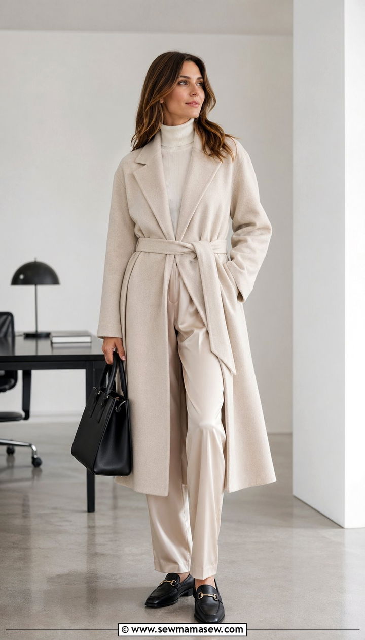 Satin Pants with Wool Coat and Loafers Outfit - 35 Scandinavian outfit ideas