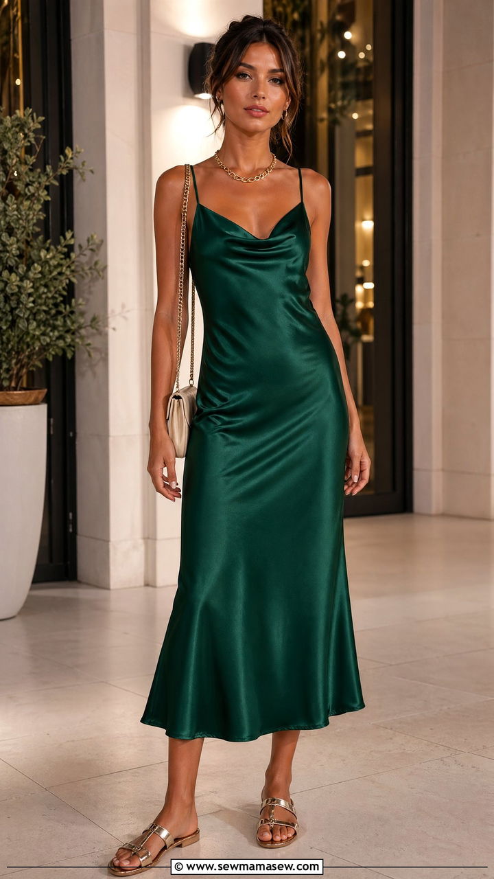 Satin Slip Dress And Metallic Sandals Outfit - 35 Summer outfit templates