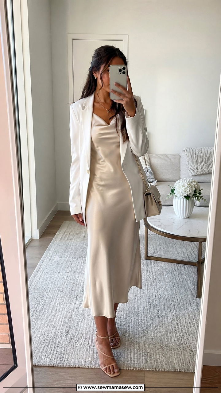Satin Slip Dress With Blazer - 35 classy graduation outfit ideas