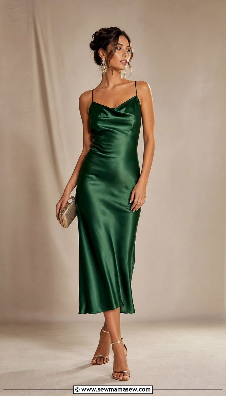Satin Slip Dress With Statement Earrings - 30 Wedding guest outfits for hot weather