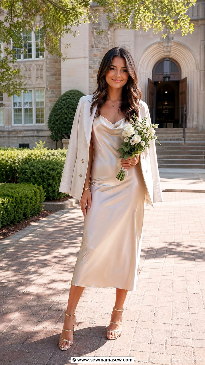 Satin Slip Dress With Strappy Heeled Sandals - 35 Summer graduation outfits