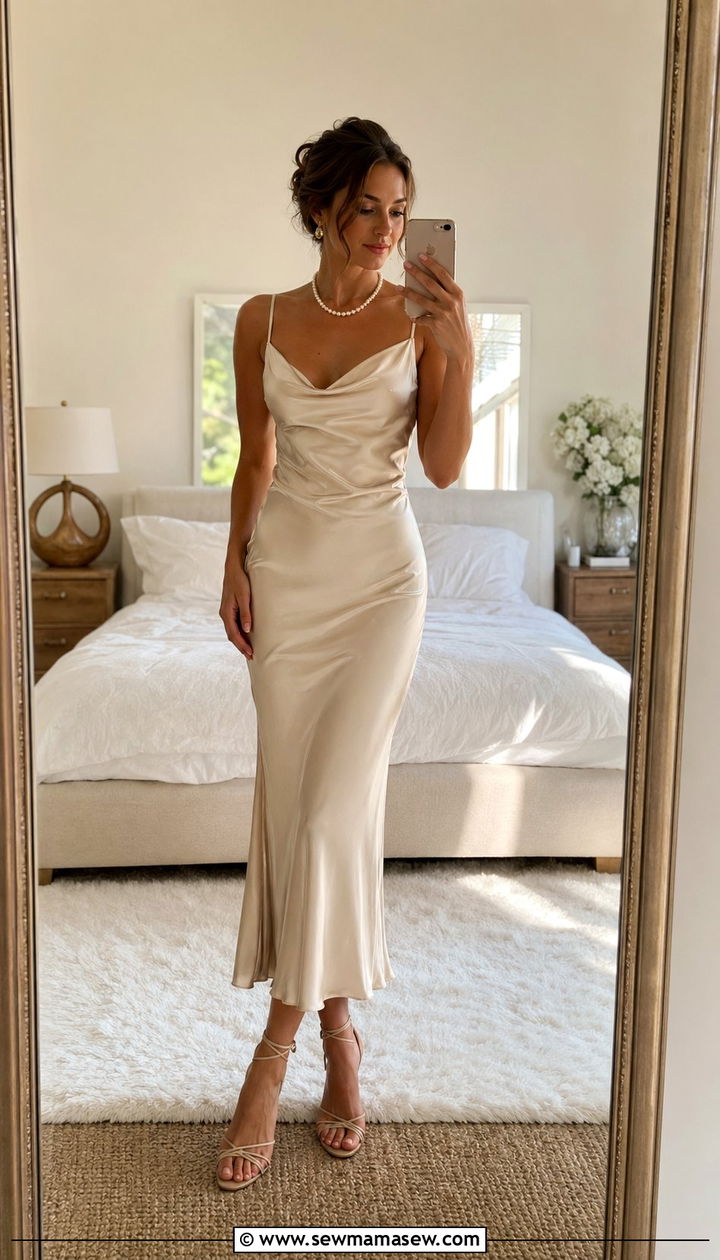 Satin Slip Dress With Strappy Heels - 35 romantic outfits for women